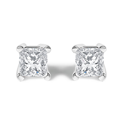 14K White Gold 1/2 Cttw Princess Cut Lab Grown Diamond Solitaire Stud Earrings (F-G Color, VS2-SI1 Clarity)