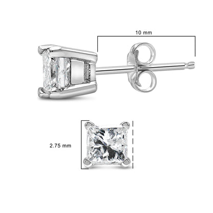 .925 Sterling Silver 1/4 Cttw Princess-Cut Diamond Solitaire Stud Earrings (H-I Color, I1-I2 Clarity)