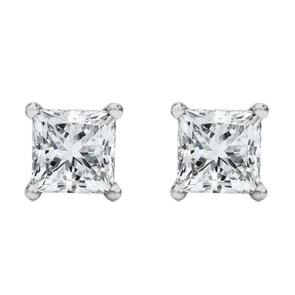 14K White Gold 1/2 Cttw Princess Cut Lab Grown Diamond Solitaire Stud Earrings (F-G Color, VS2-SI1 Clarity)