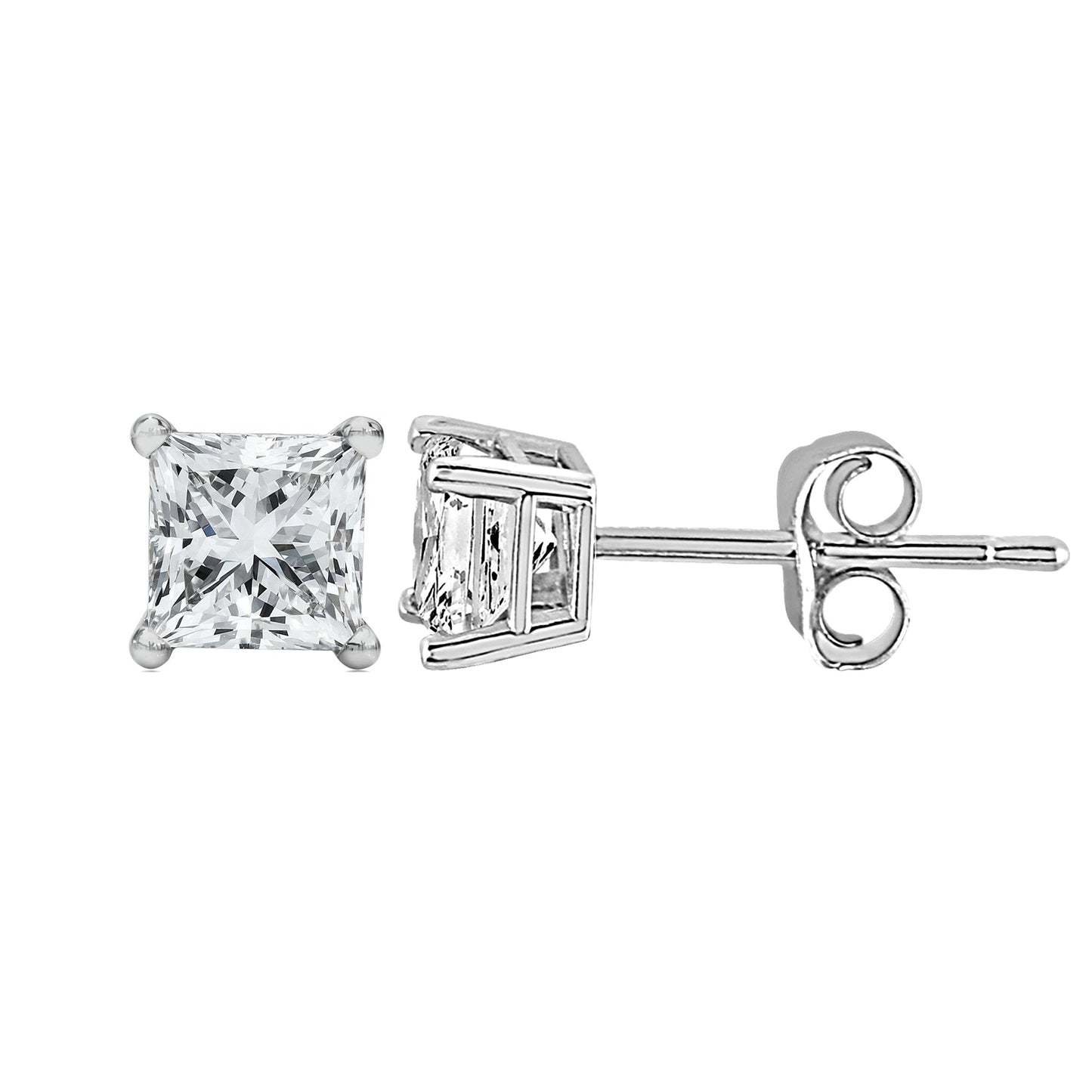 14K White Gold 1/2 Cttw Princess Cut Lab Grown Diamond Solitaire Stud Earrings (F-G Color, VS2-SI1 Clarity)