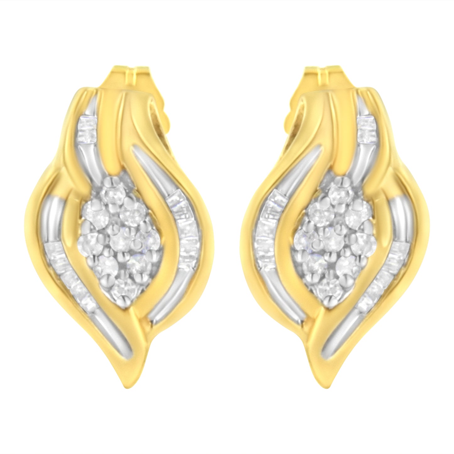 10K Yellow Gold 1/3 cttw Round-Cut Diamond Cluster and Swirl Stud Earrings (J-K Clarity, I2-I3 Color)