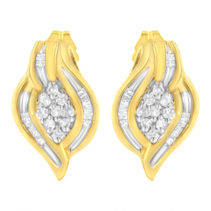 10K Yellow Gold 1/3 cttw Round-Cut Diamond Cluster and Swirl Stud Earrings (J-K Clarity, I2-I3 Color)