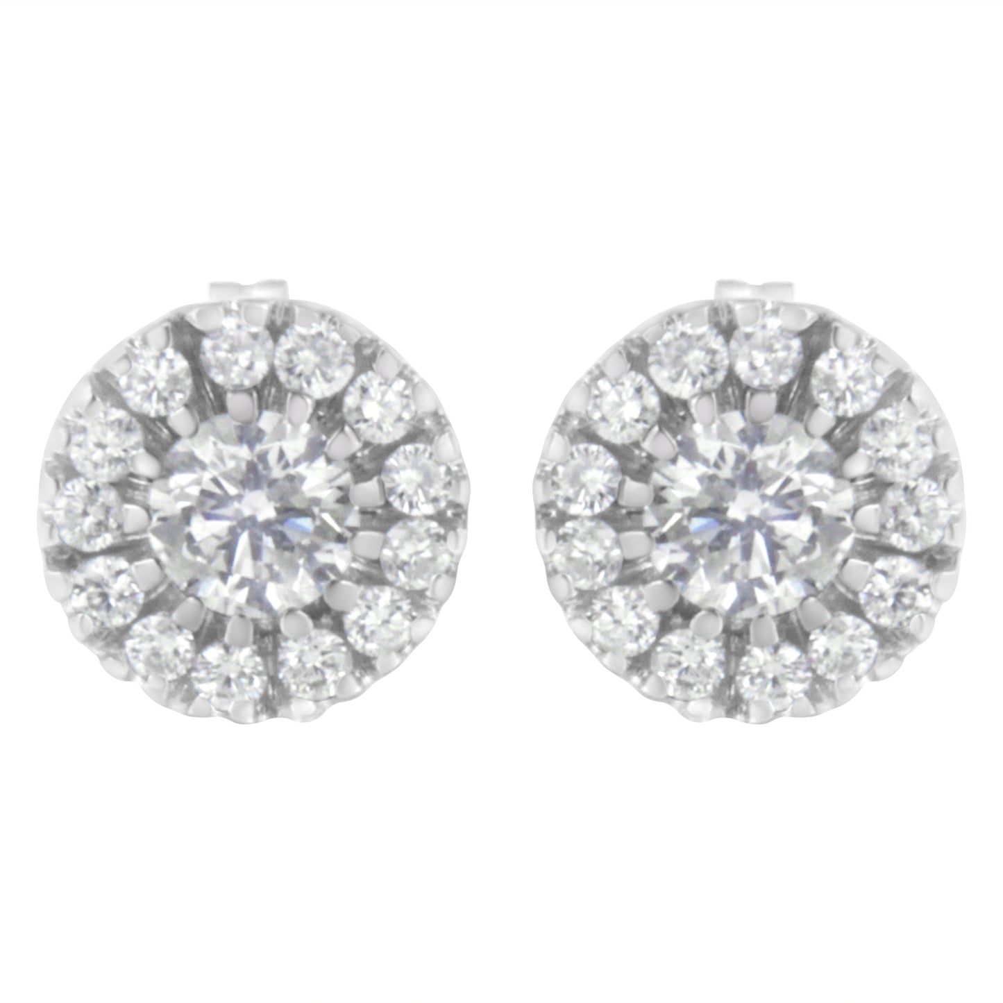 14k White Gold 1 cttw Diamond Halo Stud Earrings (I-J Clarity, I1-I2 Color)