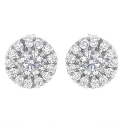 14k White Gold 1 cttw Diamond Halo Stud Earrings (I-J Clarity, I1-I2 Color)