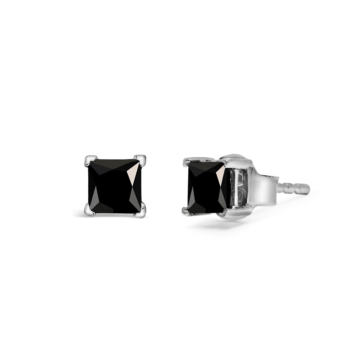 14K White Gold 1/2 Cttw Princess-Cut Treated Black Diamond Classic 4-Prong Stud Earrings with Push Backs (Fancy Color-Enhanced, I2-I3 Clarity)