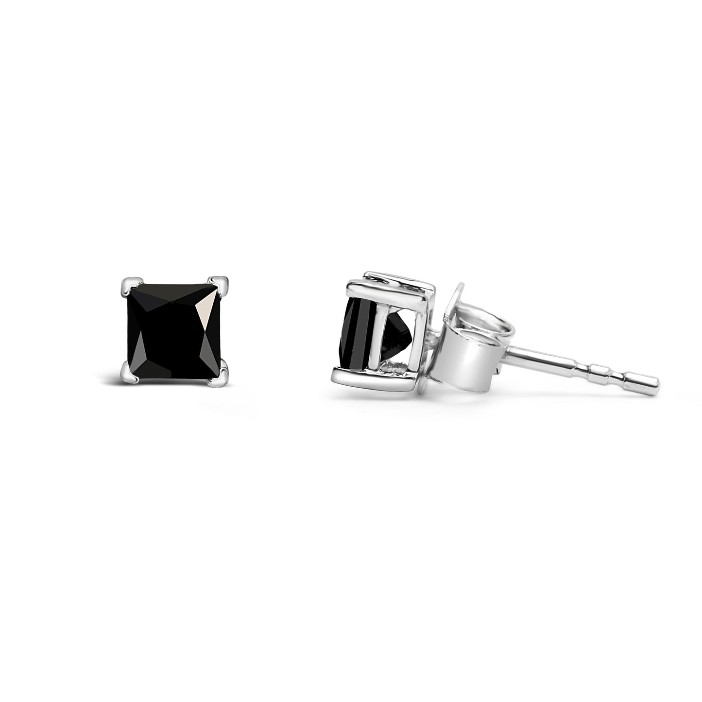14K White Gold 1/2 Cttw Princess-Cut Treated Black Diamond Classic 4-Prong Stud Earrings with Push Backs (Fancy Color-Enhanced, I2-I3 Clarity)