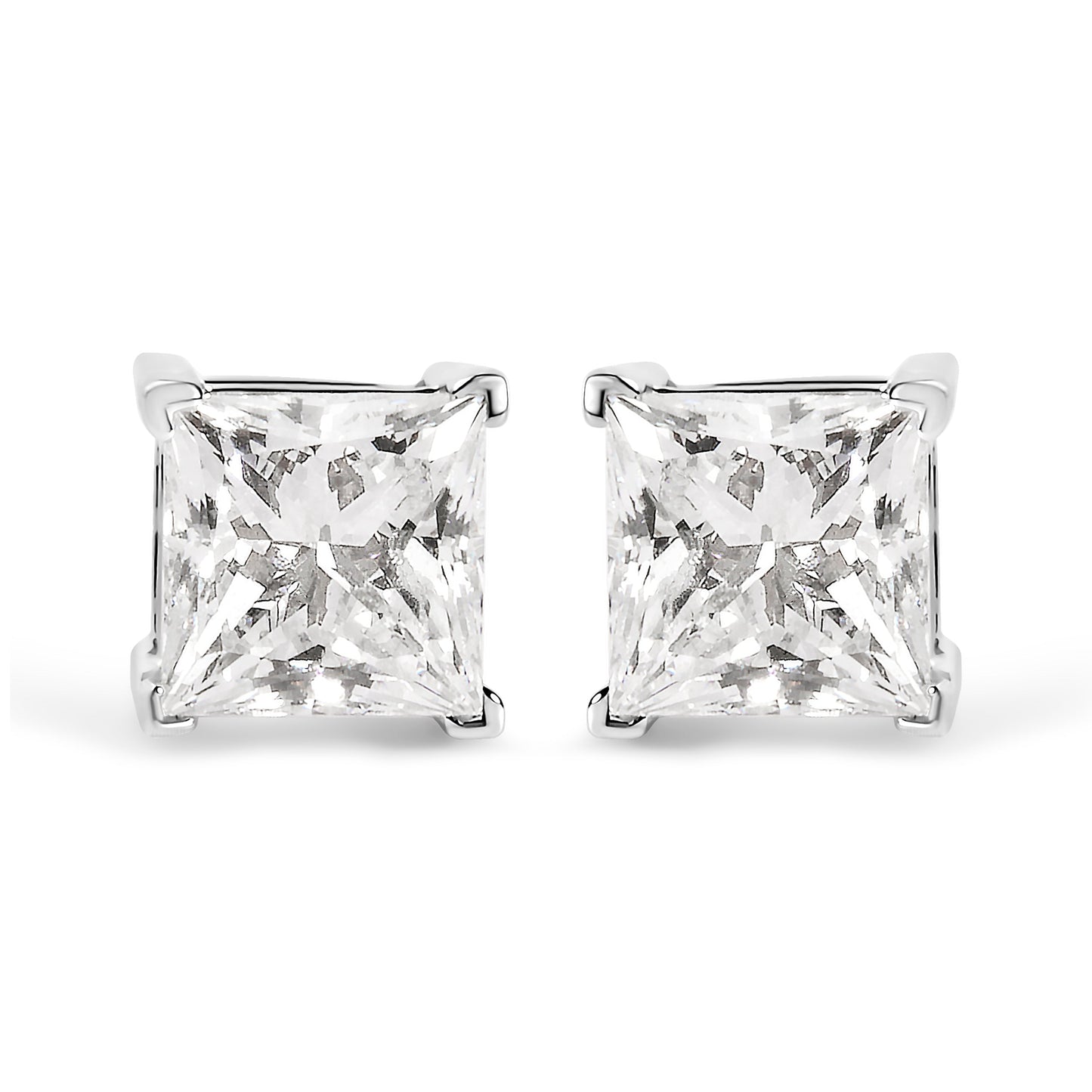 14K White Gold 1 1/2 Cttw Clarity Enhanced Princess Cut Diamond Solitaire Stud Earrings (I-J Color, I1-I2 Clarity)