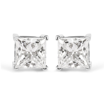 14K White Gold 1 1/2 Cttw Clarity Enhanced Princess Cut Diamond Solitaire Stud Earrings (I-J Color, I1-I2 Clarity)