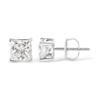 14K White Gold 1 1/2 Cttw Clarity Enhanced Princess Cut Diamond Solitaire Stud Earrings (I-J Color, I1-I2 Clarity)