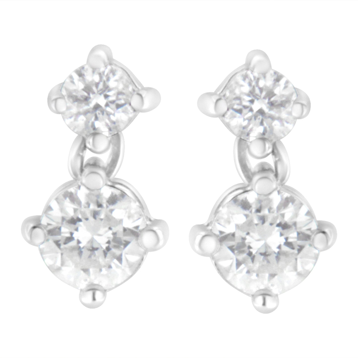 14K White Gold 1 cttw Double Diamond Stud Earrings (H-I Clarity, SI2-I1 Color)