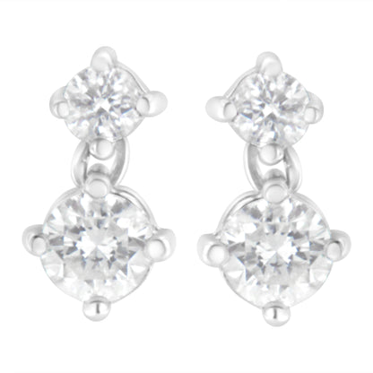 14K White Gold 1 cttw Double Diamond Stud Earrings (H-I Clarity, SI2-I1 Color)