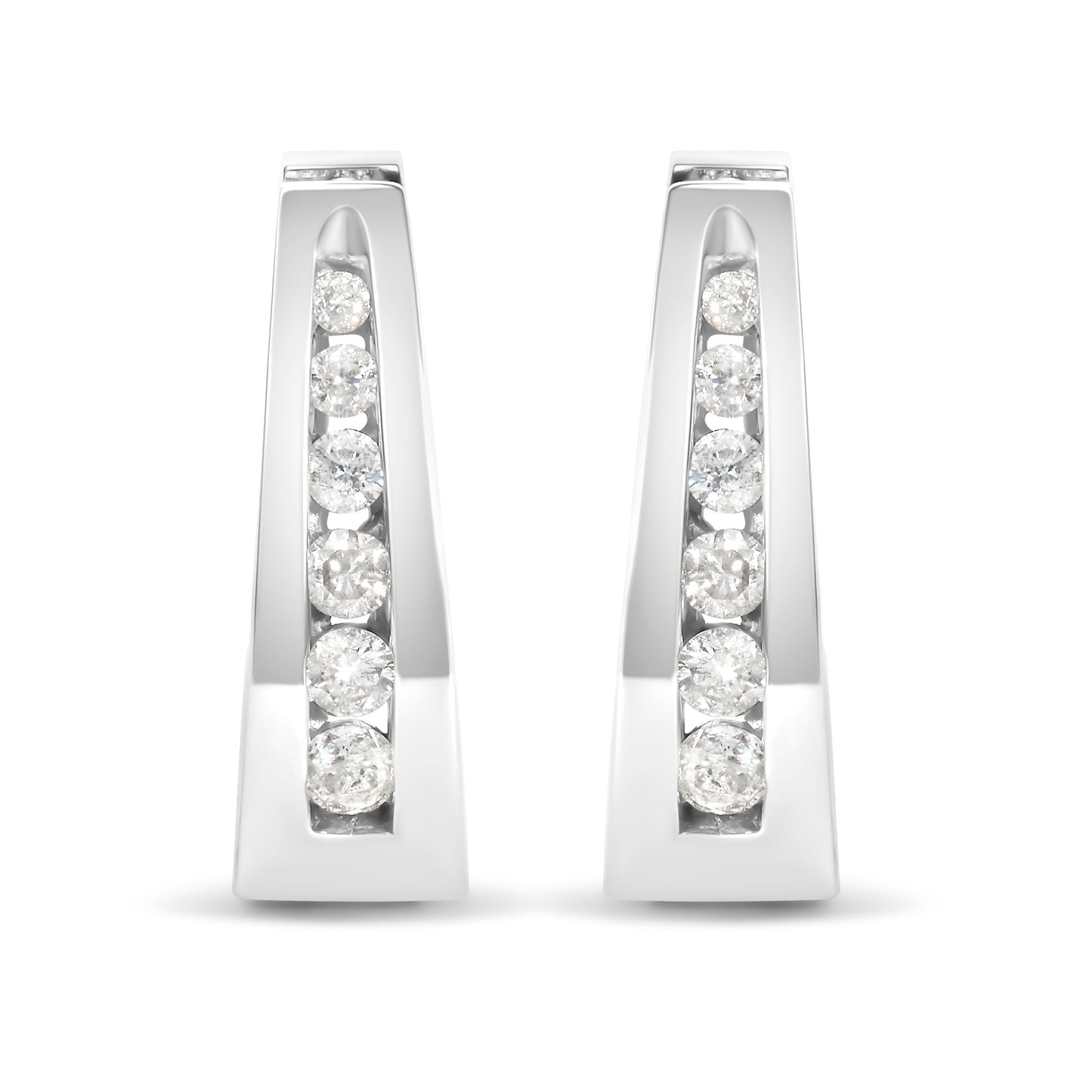 14k White Gold 1/4 Cttw Channel-Set Brilliant Round-Cut Diamond Hoop Earrings (I-J Color, I2-I3 Clarity)