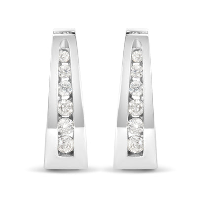 14k White Gold 1/4 Cttw Channel-Set Brilliant Round-Cut Diamond Hoop Earrings (I-J Color, I2-I3 Clarity)