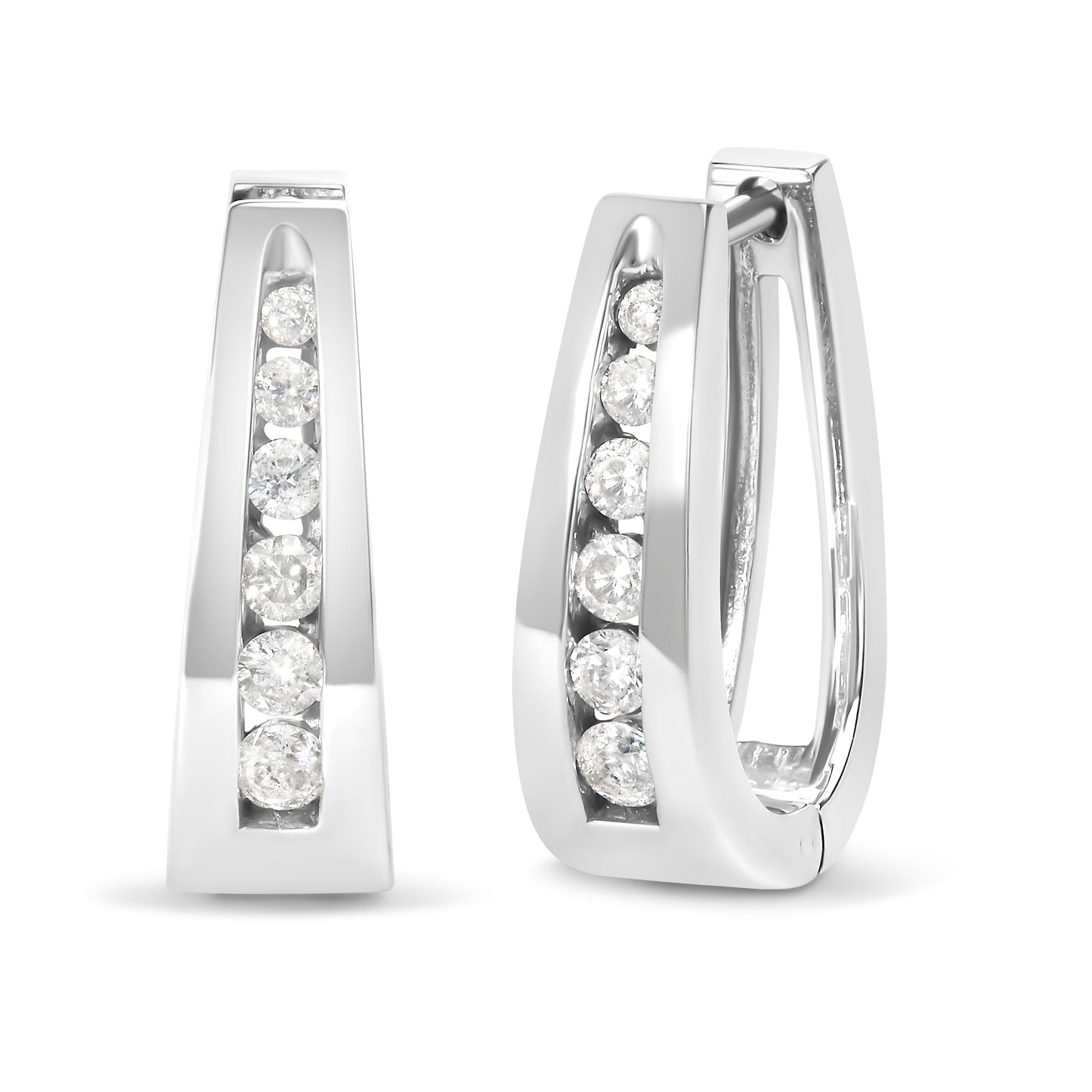 14k White Gold 1/4 Cttw Channel-Set Brilliant Round-Cut Diamond Hoop Earrings (I-J Color, I2-I3 Clarity)