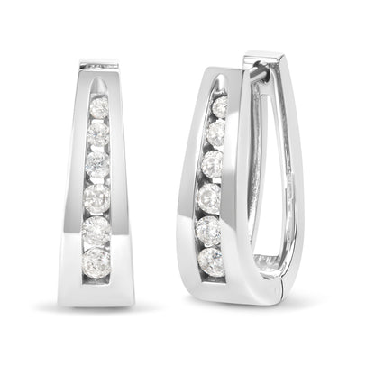14k White Gold 1/4 Cttw Channel-Set Brilliant Round-Cut Diamond Hoop Earrings (I-J Color, I2-I3 Clarity)