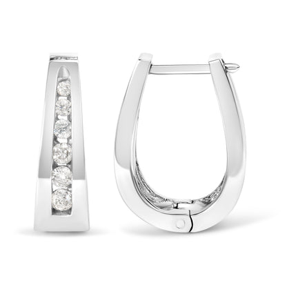 14k White Gold 1/4 Cttw Channel-Set Brilliant Round-Cut Diamond Hoop Earrings (I-J Color, I2-I3 Clarity)