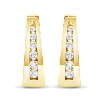 14K White Gold 1/4 Cttw Channel-Set Brilliant Round-Cut Diamond Hoop Earrings (H-I Color, I1-I2 Clarity)