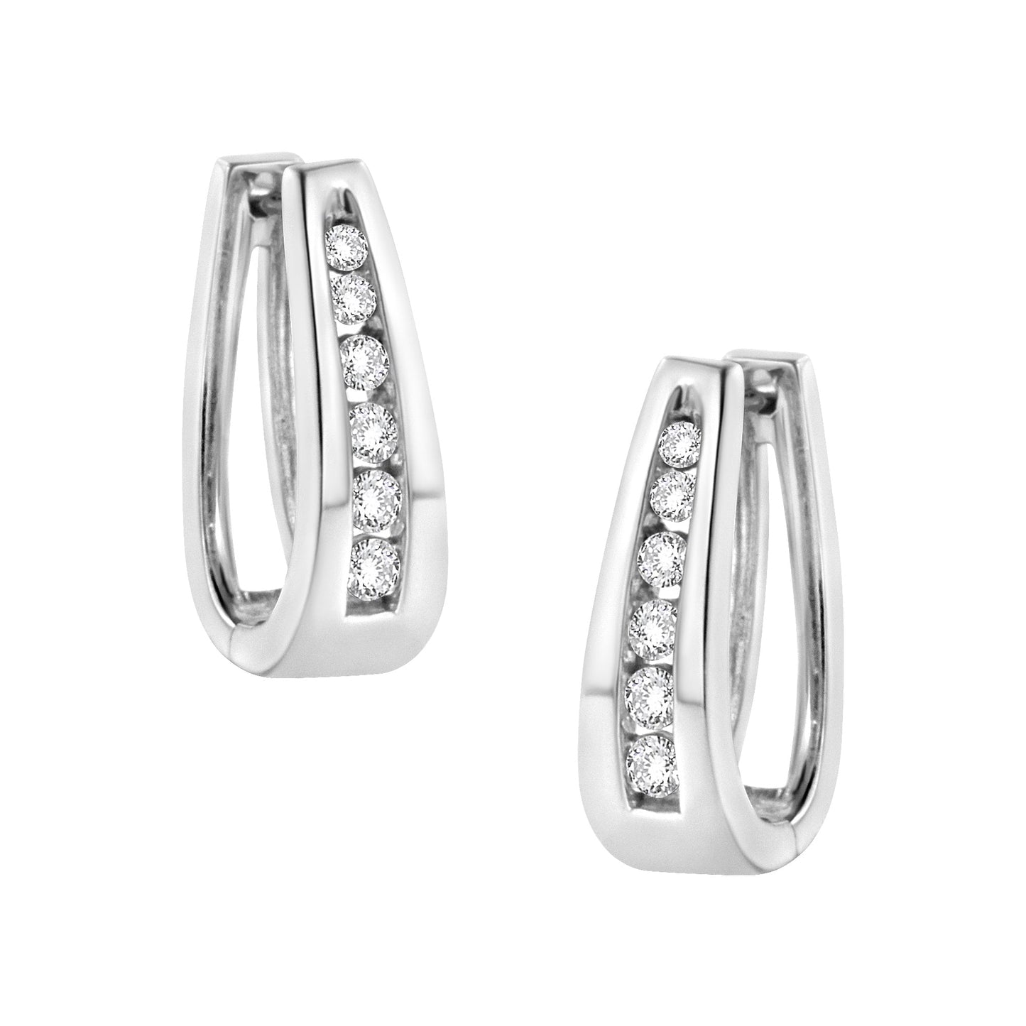 14k White Gold 1/4 Cttw Channel-Set Brilliant Round-Cut Diamond Hoop Earrings (I-J Color, I2-I3 Clarity)