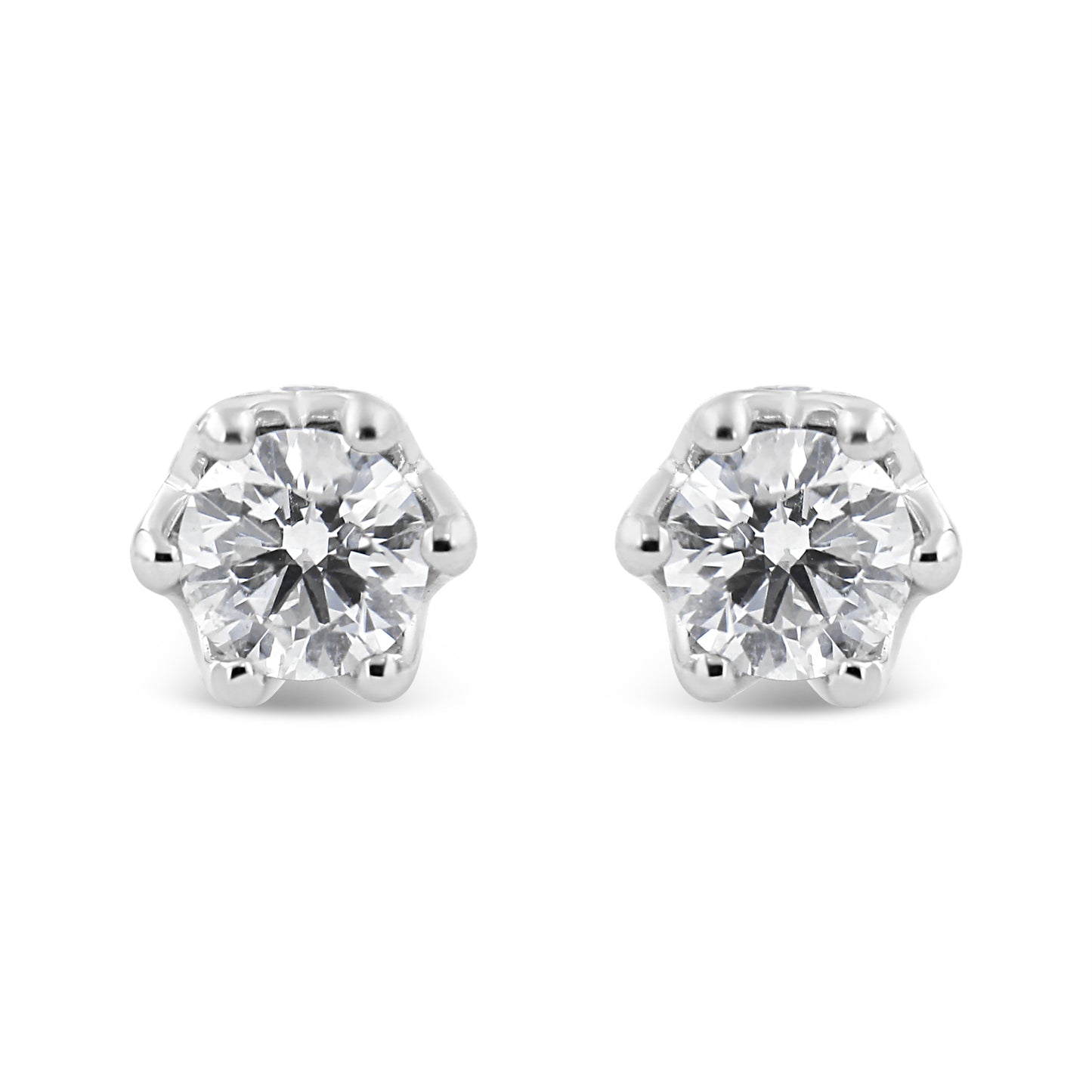 14K White Gold 1/2 Cttw Round Diamond Crown Stud Earring (I-J Color, I1-I2 Clarity)