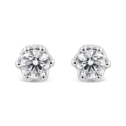 14K White Gold 1/2 Cttw Round Diamond Crown Stud Earring (I-J Color, I1-I2 Clarity)