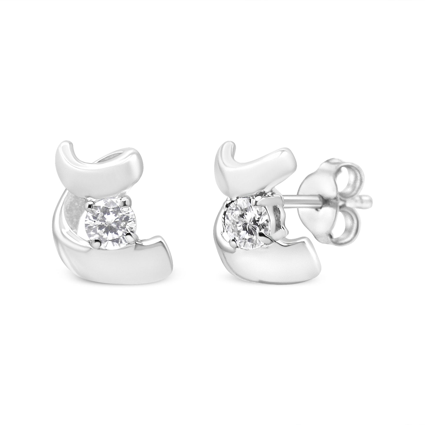 .925 Sterling Silver Round Cut Diamond Fashion Stud Earrings (0.10 cttw, I-J Color, I2-I3 Clarity)