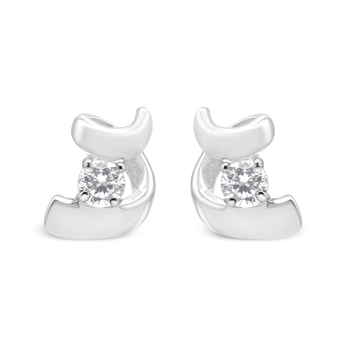 10K White Gold 1/10 Cttw Round Brilliant-Cut Diamond Espira Swirls Solitaire Push Back Stud Earrings (I-J Color, I1-I2 Clarity)