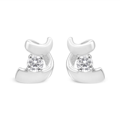 10K White Gold 1/10 Cttw Round Brilliant-Cut Diamond Espira Swirls Solitaire Push Back Stud Earrings (I-J Color, I1-I2 Clarity)