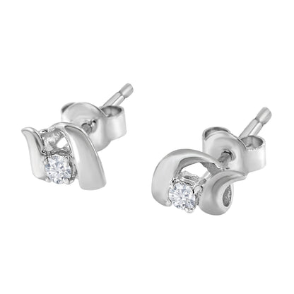 10K White Gold 1/10 Cttw Round Brilliant-Cut Diamond Espira Swirls Solitaire Push Back Stud Earrings (I-J Color, I1-I2 Clarity)