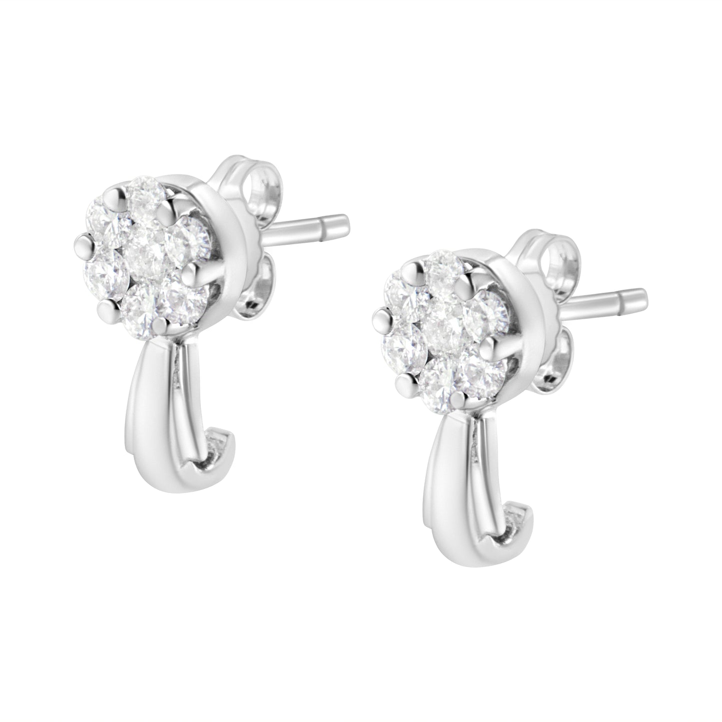 14K White Gold 3/4 Cttw Diamond Floral Cluster Drop and Dangle Stud Earrings (H-I Color, I1-I2 Clarity)