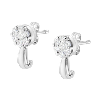 14K White Gold 3/4 Cttw Diamond Floral Cluster Drop and Dangle Stud Earrings (H-I Color, I1-I2 Clarity)