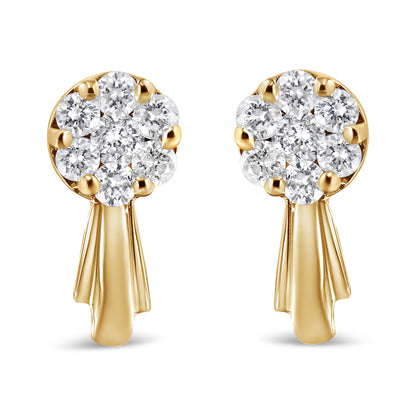 14K White Gold 3/4 Cttw Diamond Floral Cluster Drop and Dangle Stud Earrings (H-I Color, I1-I2 Clarity)