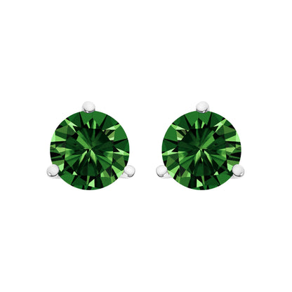 14K White Gold 1.0 Cttw 3-Prong Martini Set Lab Grown Green Diamond Solitaire Stud Earrings