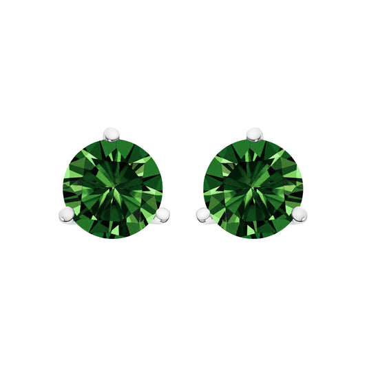 Boucles d'oreilles solitaires à clous en or blanc 14K, 1,0 carat total, monture 3 griffes de type Martini, diamant vert de laboratoire