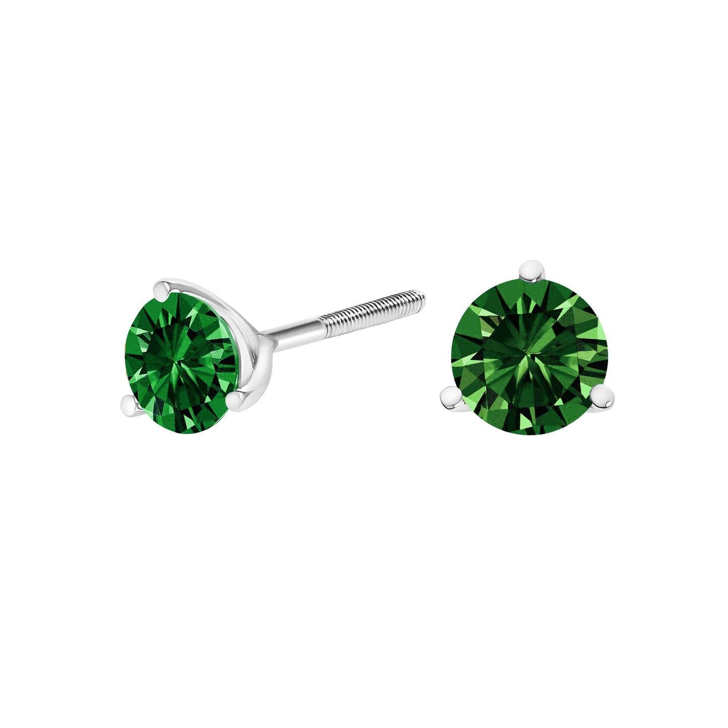 14K White Gold 1.0 Cttw 3-Prong Martini Set Lab Grown Green Diamond Solitaire Stud Earrings