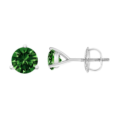 14K White Gold 1.0 Cttw 3-Prong Martini Set Lab Grown Green Diamond Solitaire Stud Earrings