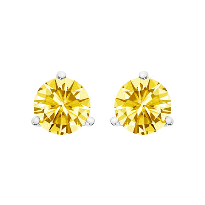 14K White Gold 3-Prong Martini Set 1.0 Cttw Yellow Lab Grown Diamond Solitaire Stud Earrings