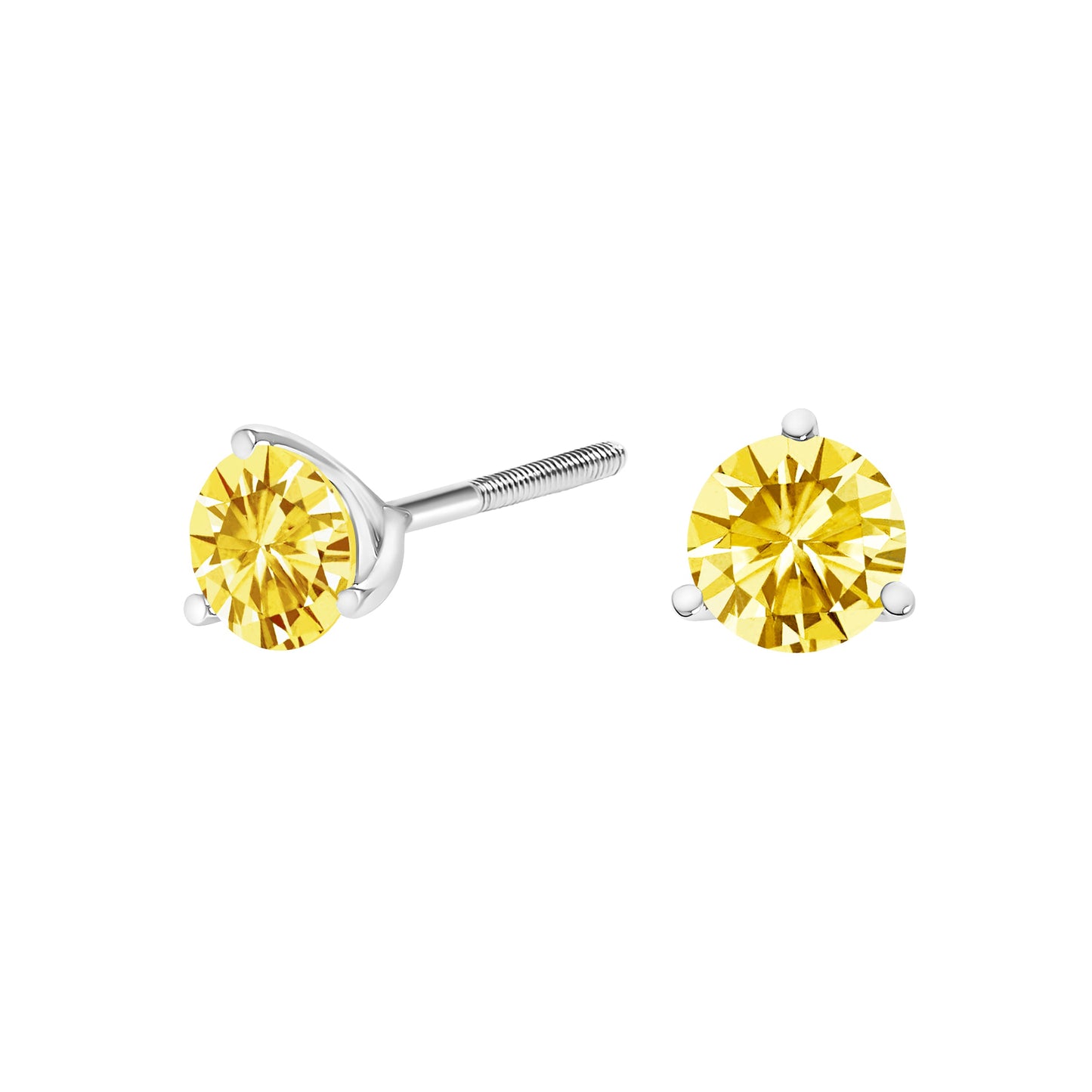 14K White Gold 3-Prong Martini Set 1.0 Cttw Yellow Lab Grown Diamond Solitaire Stud Earrings