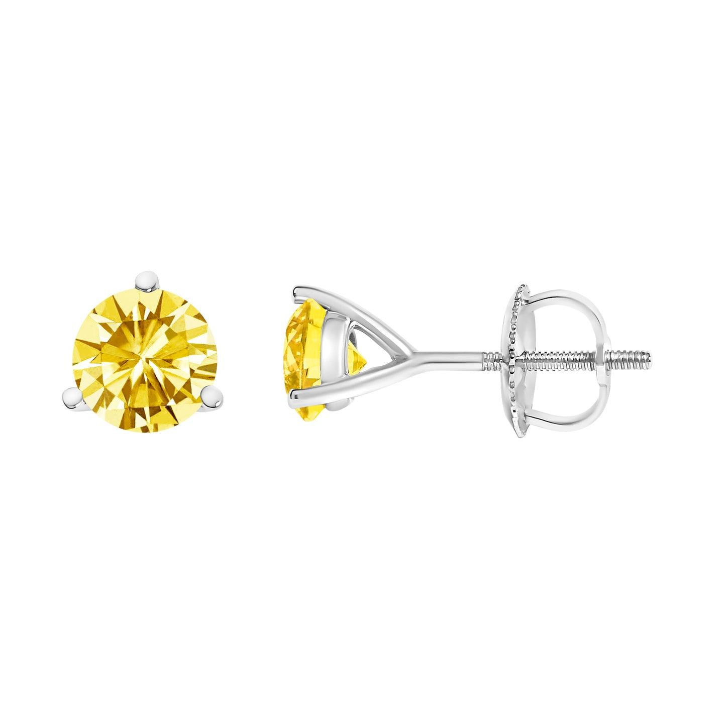 14K White Gold 3-Prong Martini Set 1.0 Cttw Yellow Lab Grown Diamond Solitaire Stud Earrings