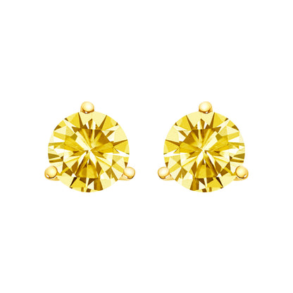 14K White Gold 3-Prong Martini Set 1.0 Cttw Yellow Lab Grown Diamond Solitaire Stud Earrings