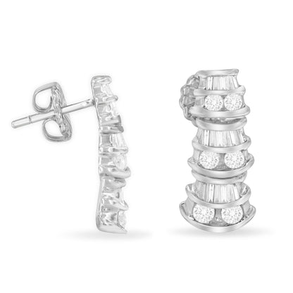 14K White Gold 7/8 cttw Baguette & Round Brilliant-Cut Diamond Dangle Multi Row Earrings (H-I Color, SI2-I1 Clarity)