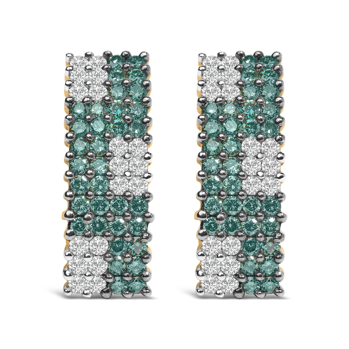 14K Yellow Gold 2 cttw White and Treated Blue Diamond Earrings (H-I, SI1-SI2)