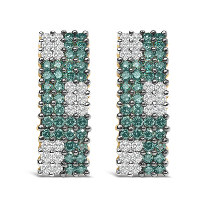 14K Yellow Gold 2.00 Cttw White and Treated Blue Diamond Four-Row PavÃ© Omegaback Earrings (H-I Color, SI1-SI2 Clarity)