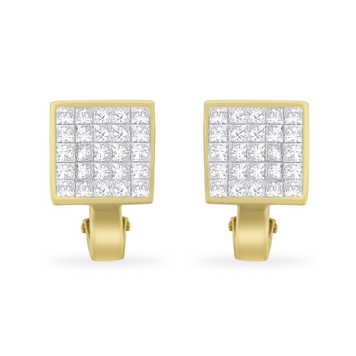 14K Yellow Gold 3-1/5 Cttw Princess Cut Diamond Â¾ Square Invisible Set Grid Huggy Style Omega Back Stud Earrings (G-H Color, VS1-VS2 Clarity)
