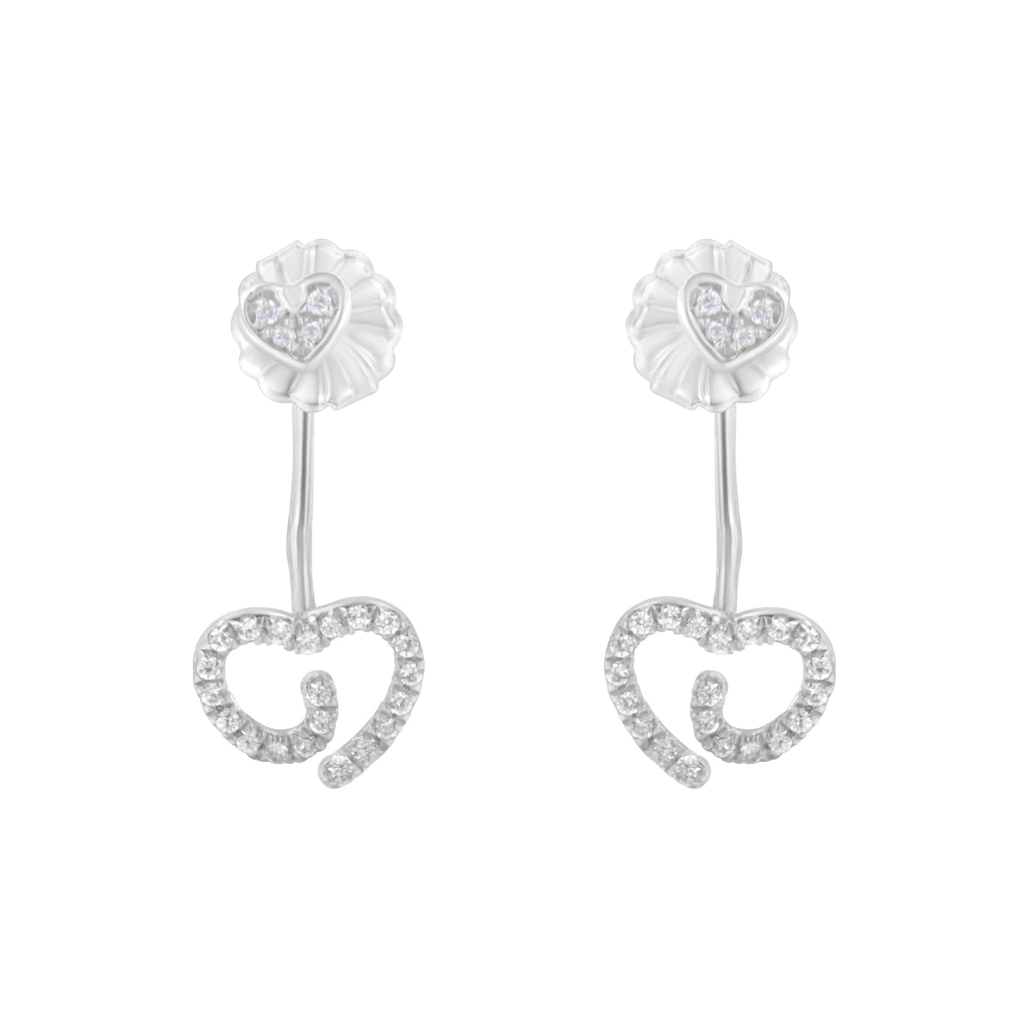 .925 Sterling Silver 1/4 Cttw Diamond Swirl Heart Front/Back Earrings (I-J Color, I2-I3 Clarity)
