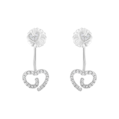 .925 Sterling Silver 1/4 Cttw Diamond Swirl Heart Front/Back Earrings (I-J Color, I2-I3 Clarity)