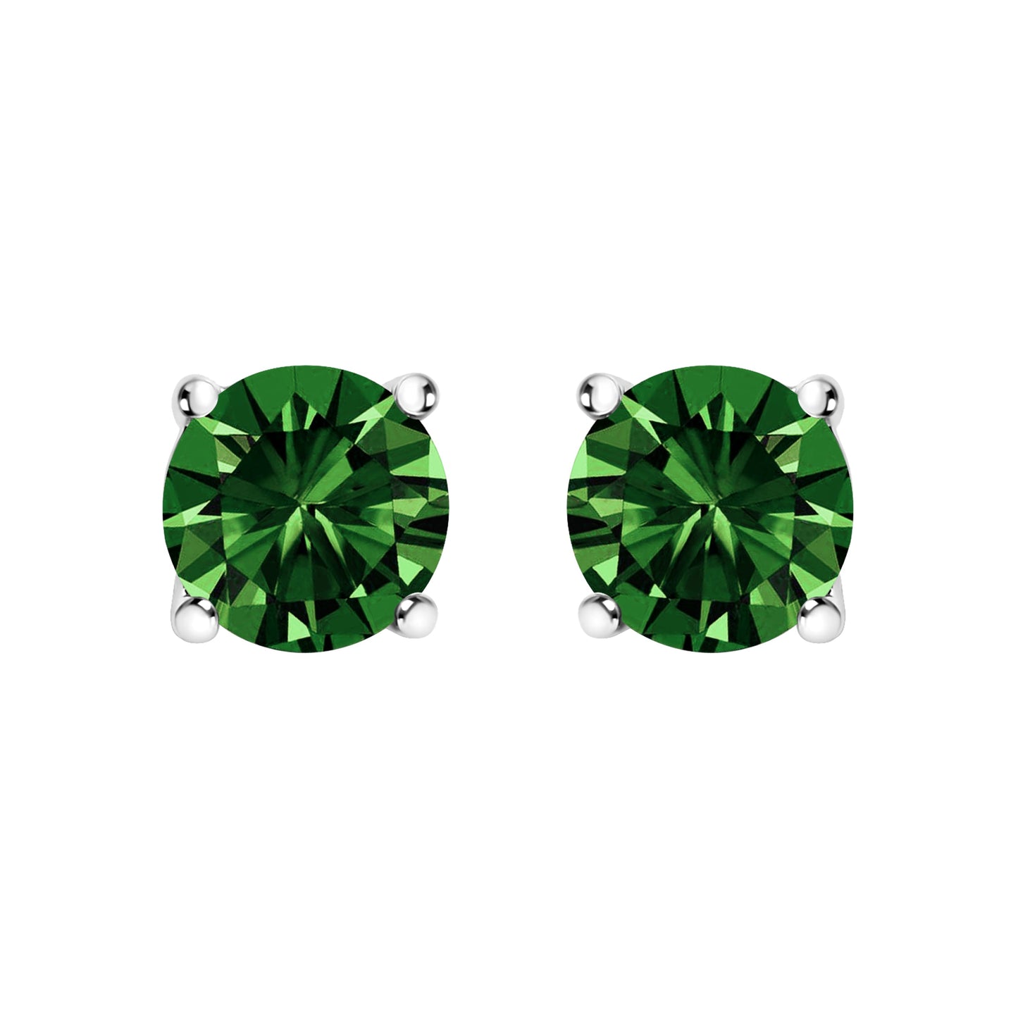 14K White Gold 1.0 Cttw Lab Grown Green Diamond Classic Solitaire Stud Earrings