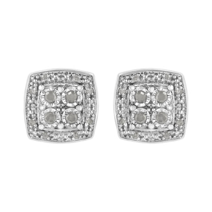.925 Sterling Silver 1/4 cttw Round Cut Diamond Square Shape Milgrain Stud Earrings (I-J Color, I3 Clarity)