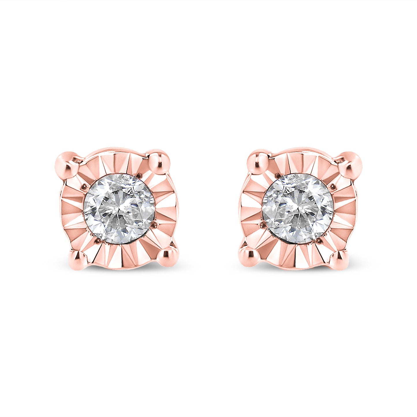 10K Yellow Gold Plated .925 Sterling Silver 1/10 Cttw Round Brilliant-Cut Diamond Miracle-Set Stud Earrings (J-K Color, I3 Clarity)