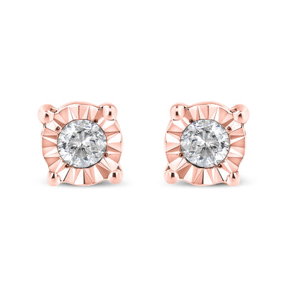 10K Yellow Gold Plated .925 Sterling Silver 1/10 Cttw Round Brilliant-Cut Diamond Miracle-Set Stud Earrings (J-K Color, I3 Clarity)