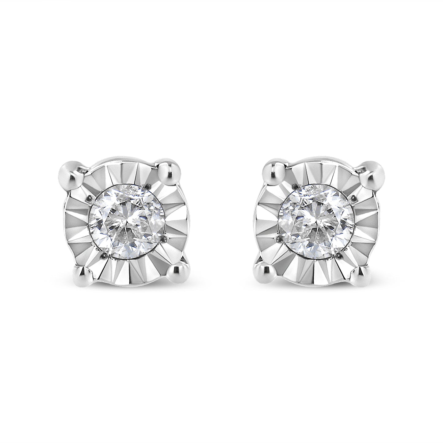 10K Yellow Gold Plated .925 Sterling Silver 1/10 Cttw Round Brilliant-Cut Diamond Miracle-Set Stud Earrings (J-K Color, I3 Clarity)